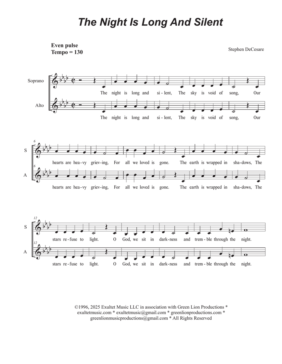 The Night Is Long And Silent (Duet for Soprano and Alto solo) Alto Voice scores gallery preview page 1