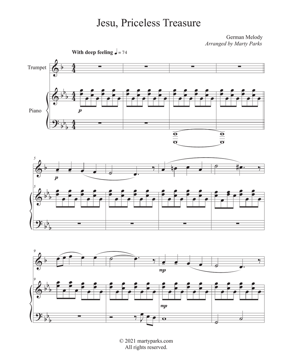 Jesu, Priceless Treasure (Trumpet-Piano) Trumpet Solo scores gallery preview page 1