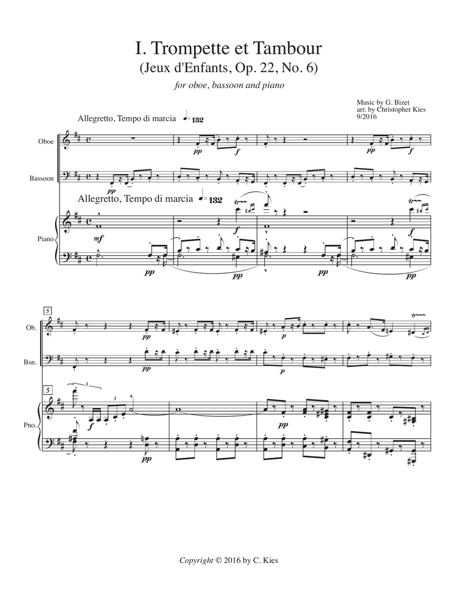 Georges Bizet, Six Pieces from Jeux d’Enfants, Op. 22, for oboe, bassoon and piano Small Ensemble scores gallery preview page 3