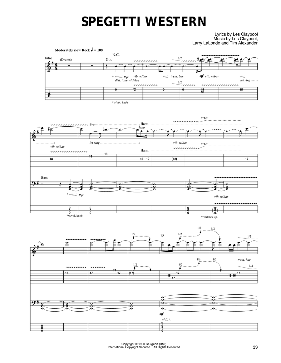 Spegetti Western Spegetti Western Guitar Tablature scores gallery preview page 1