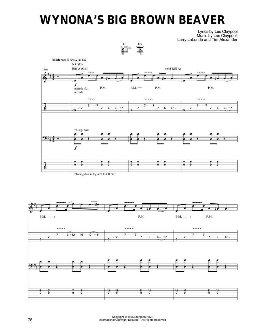 Wynona's Big Brown Beaver Guitar Tablature scores gallery preview page 1