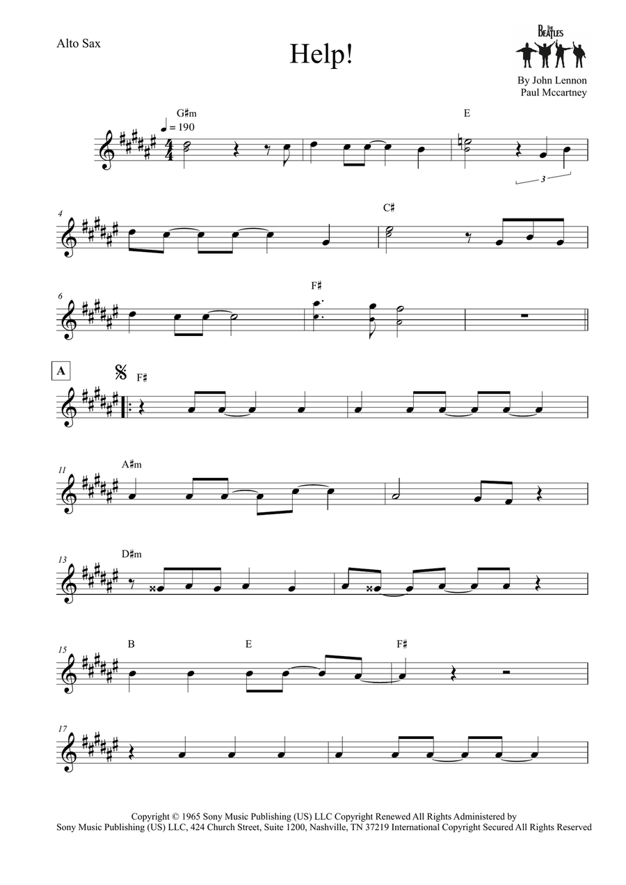 Help! Alto Saxophone scores gallery preview page 1