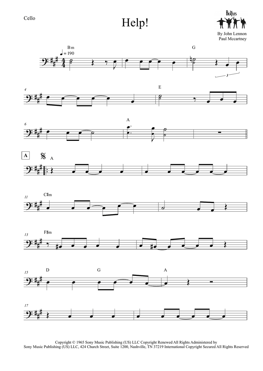 Help! Cello Solo scores gallery preview page 1