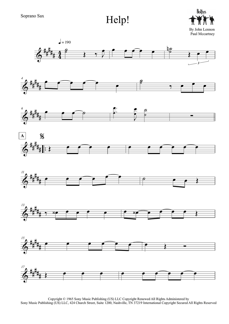 Help! Soprano Saxophone scores gallery preview page 1