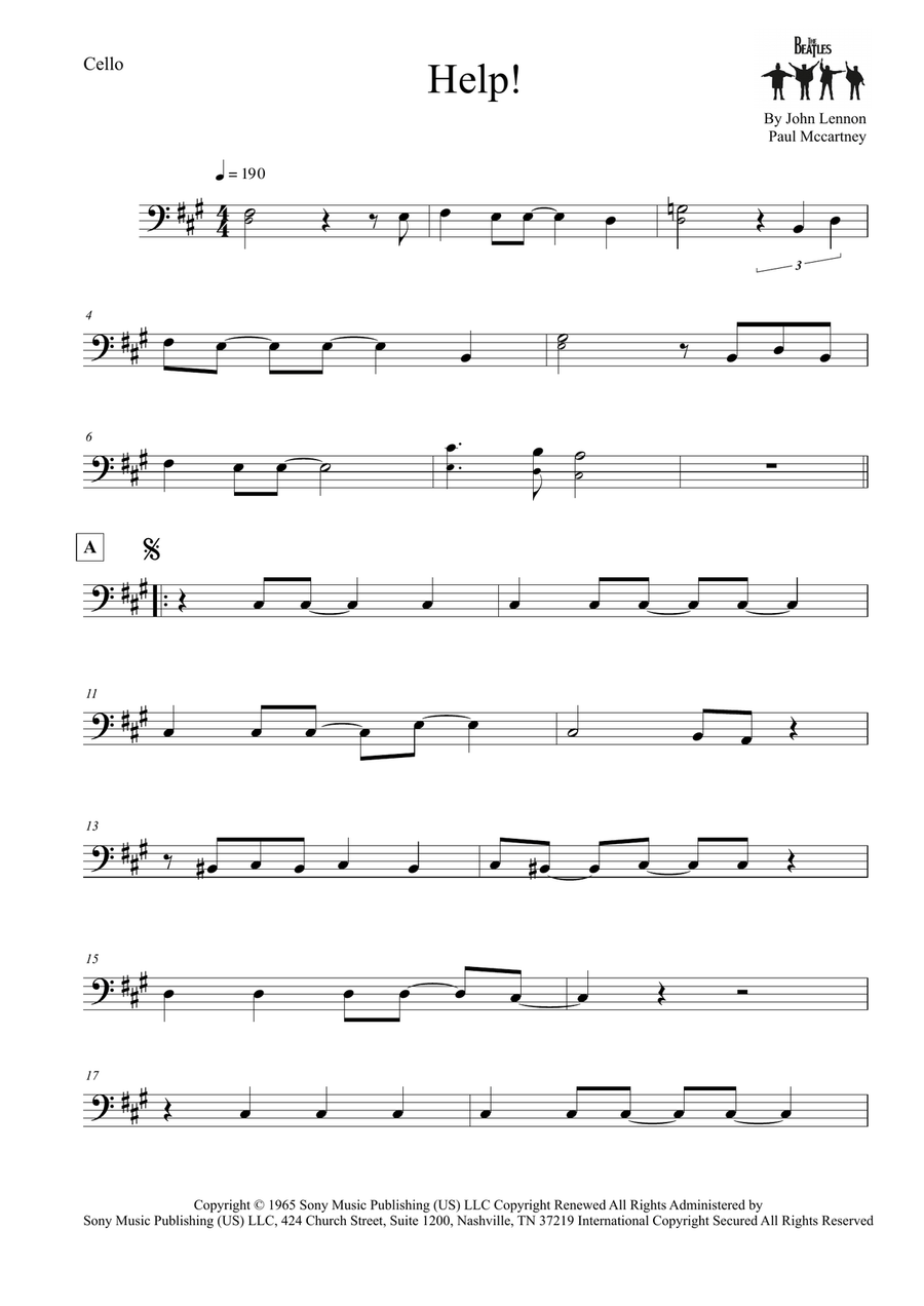 Help! Cello Solo scores gallery preview page 1