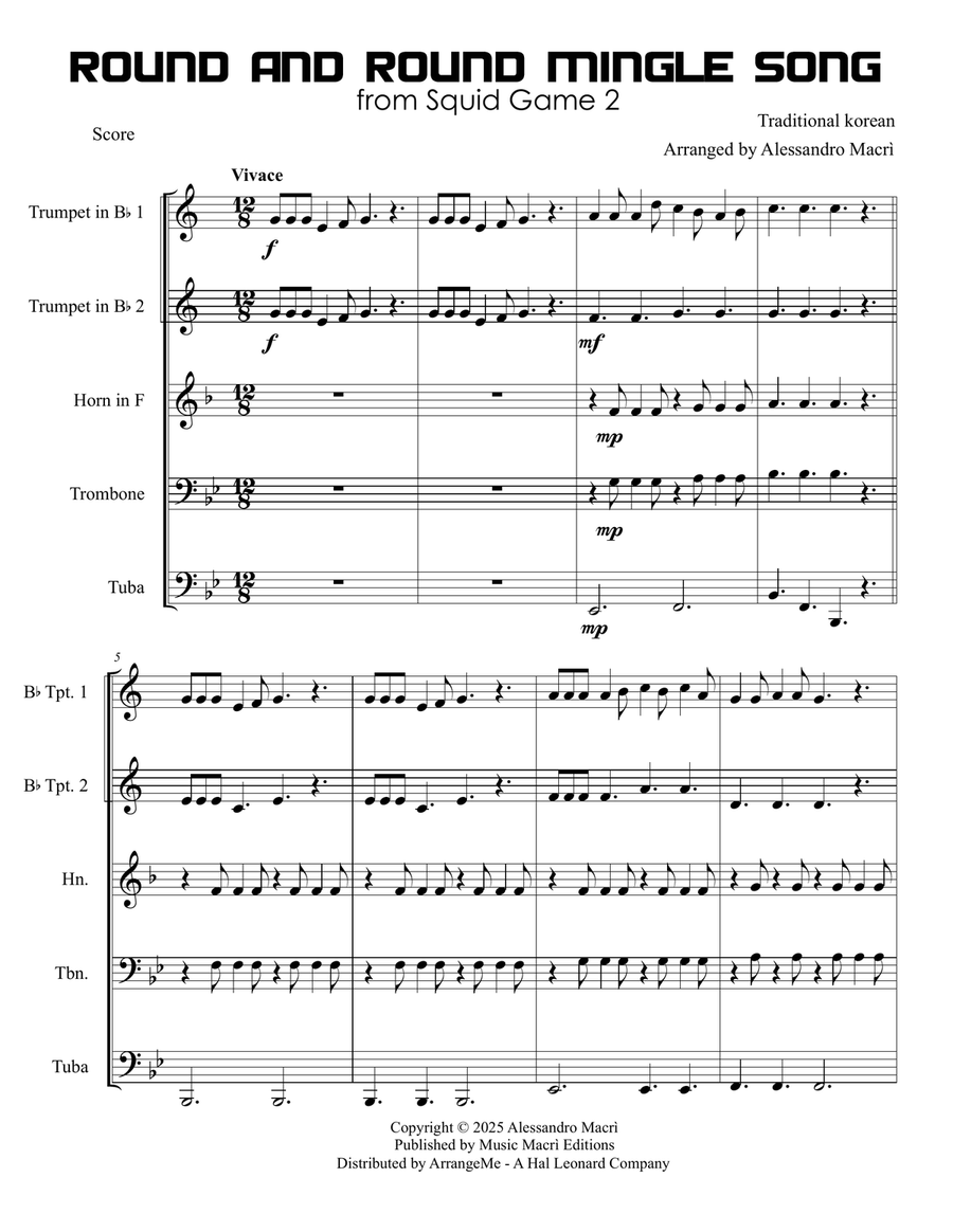 ROUND AND ROUND mingle game song Brass Quintet scores gallery preview page 2