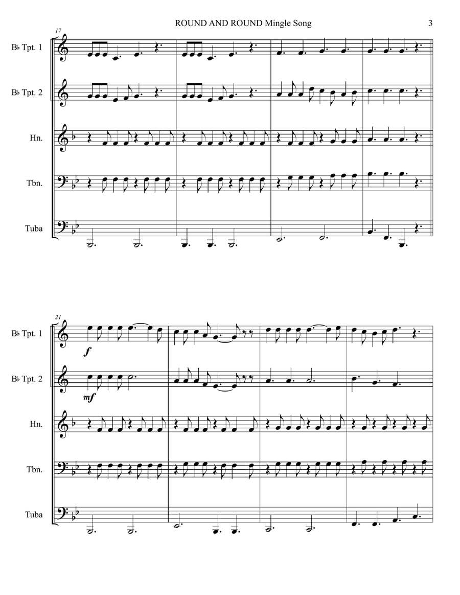 ROUND AND ROUND mingle game song Brass Quintet scores gallery preview page 4