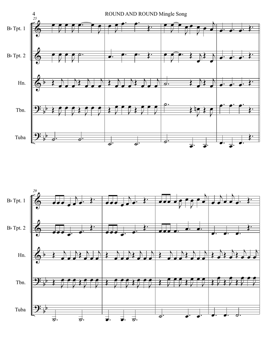 ROUND AND ROUND mingle game song Brass Quintet scores gallery preview page 5
