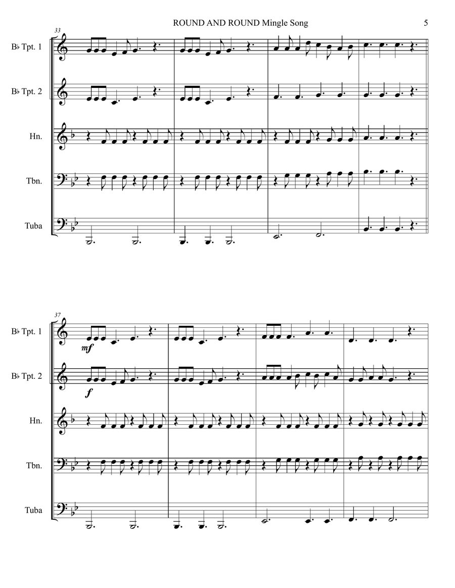 ROUND AND ROUND mingle game song Brass Quintet scores gallery preview page 6