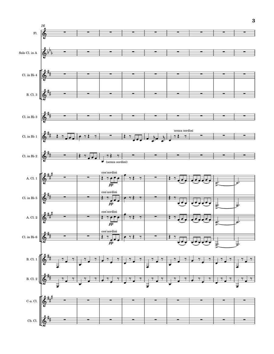 Tarantella (Camille Saint-Saëns). Mixed clarinet ensemble with Solo C Flute and Solo Clarinet in A Woodwind Ensemble scores gallery preview page 3