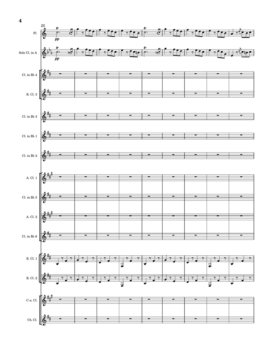 Tarantella (Camille Saint-Saëns). Mixed clarinet ensemble with Solo C Flute and Solo Clarinet in A Woodwind Ensemble scores gallery preview page 4