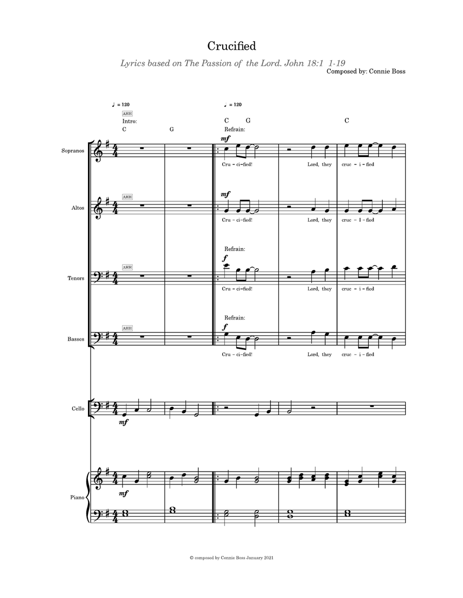 Crucified (Lent/Good Friday) SATB cello and piano 4-Part scores gallery preview page 1