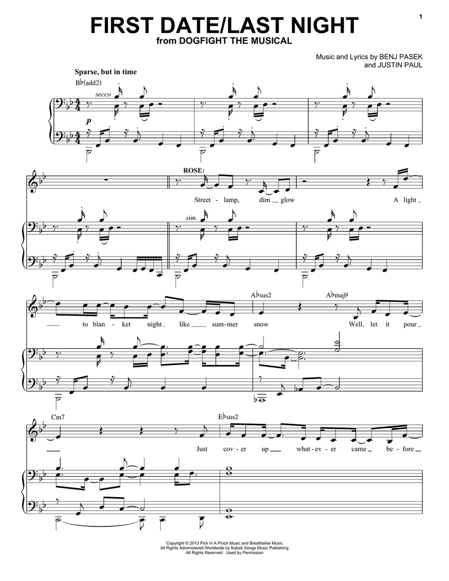 First Date/Last Night (from Dogfight) Voice scores gallery preview page 1