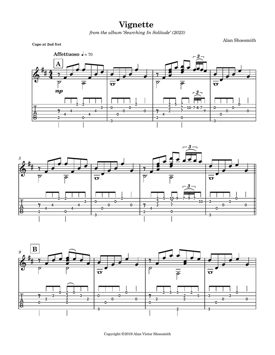 Vignette - guitar solo (guitar notation with guitar tab & standard notation only) Acoustic Guitar scores gallery preview page 1