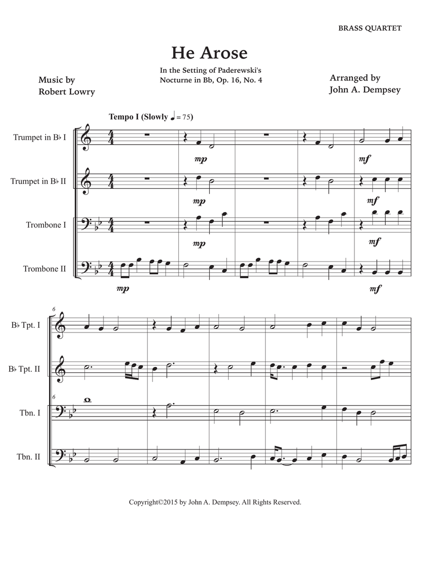 He Arose (Brass Quartet): Two Trumpets and Two Trombones Brass Quartet scores gallery preview page 5