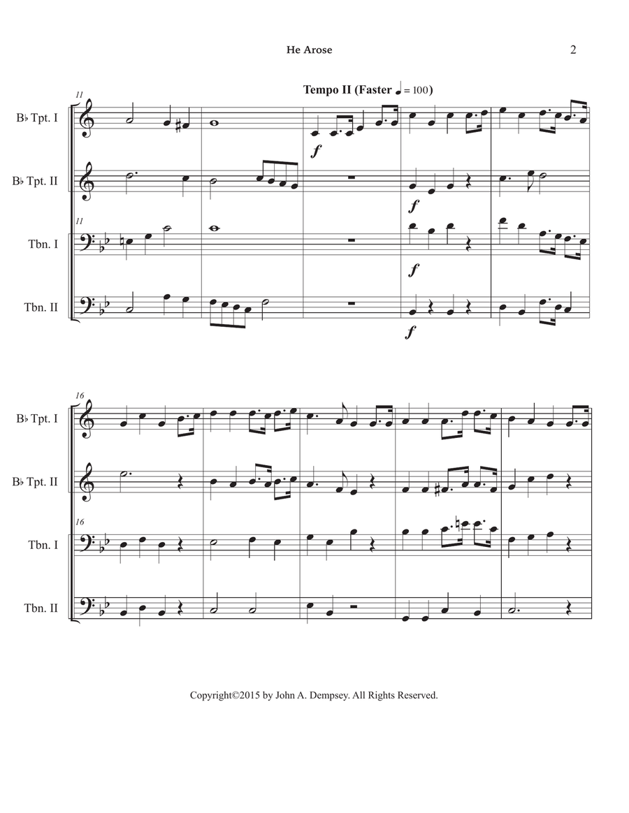 He Arose (Brass Quartet): Two Trumpets and Two Trombones Brass Quartet scores gallery preview page 6