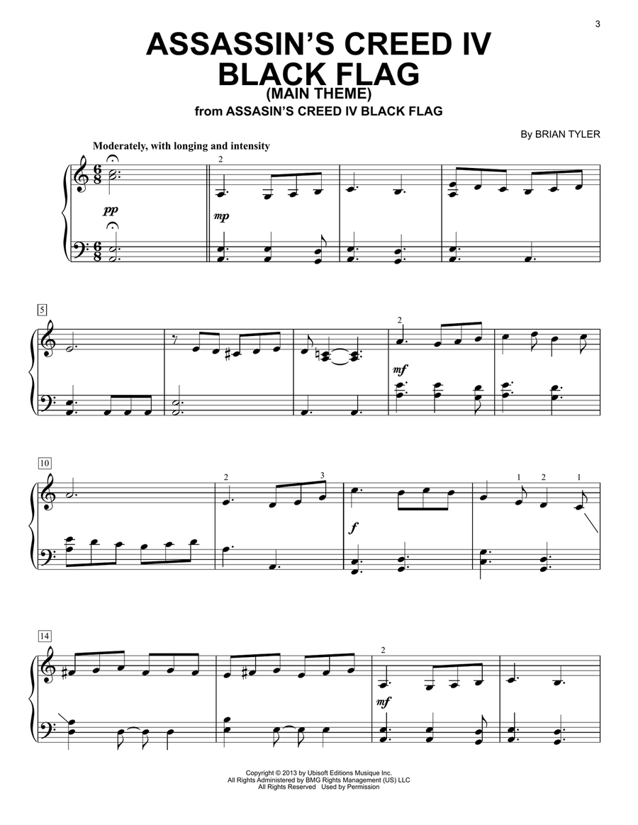 Assassin's Creed IV Black Flag (Main Theme) Easy Piano scores gallery preview page 1