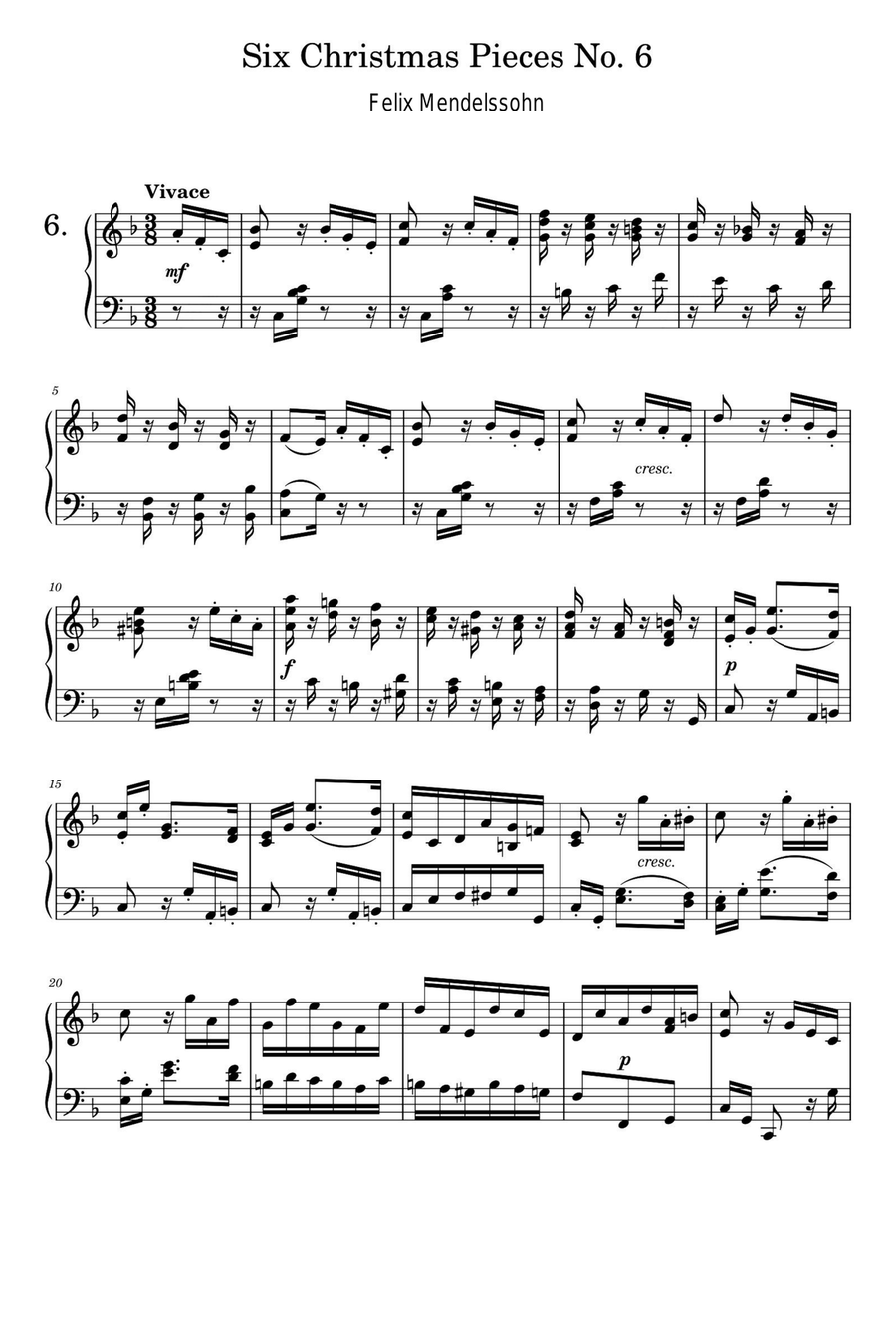 Six Christmas Pieces No. 6 - Felix Mendelssohn Piano Solo scores gallery preview page 1