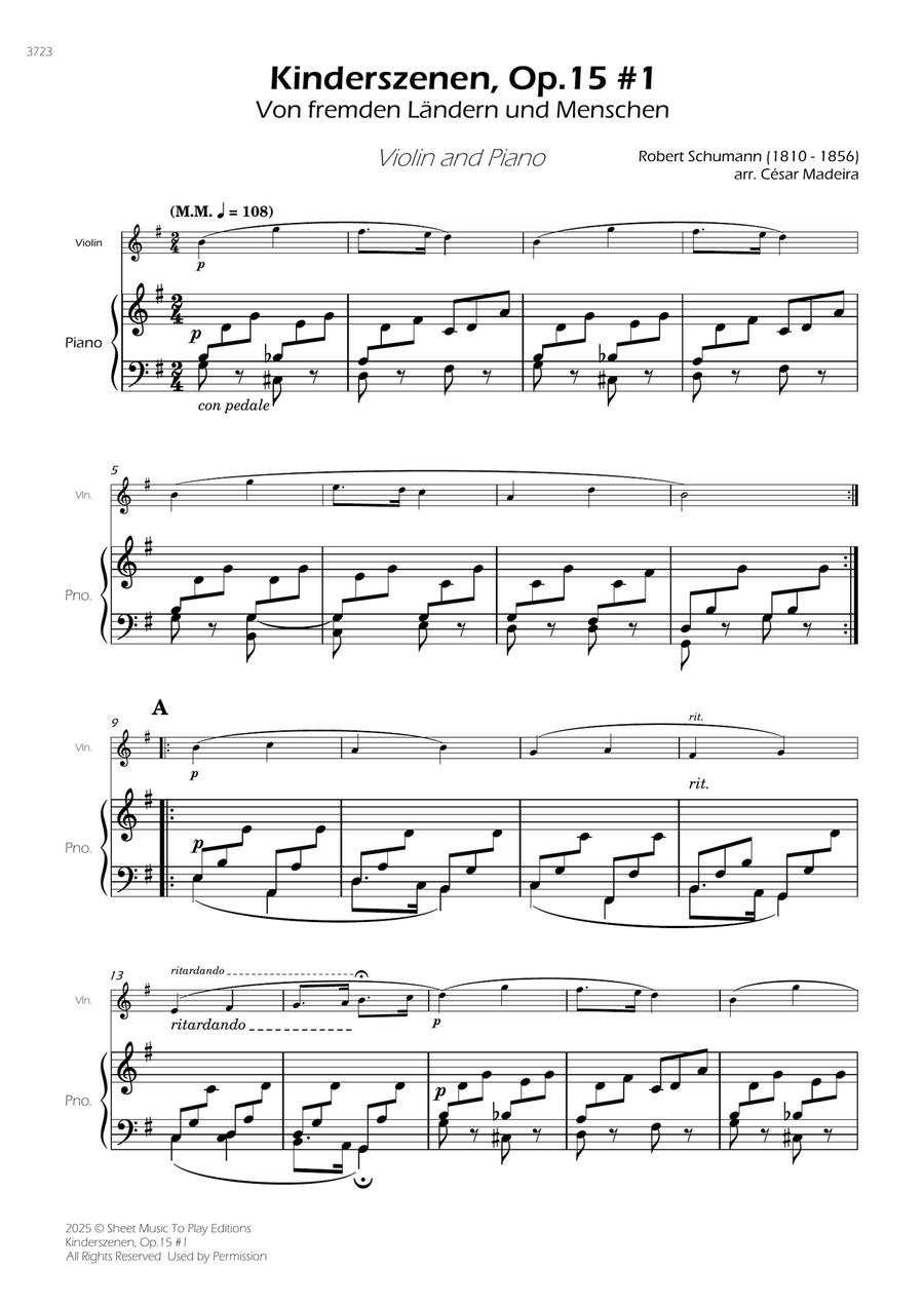 Kinderszenen, Op.15 No.1 - Violin and Piano (Full Score) Violin Solo scores gallery preview page 1