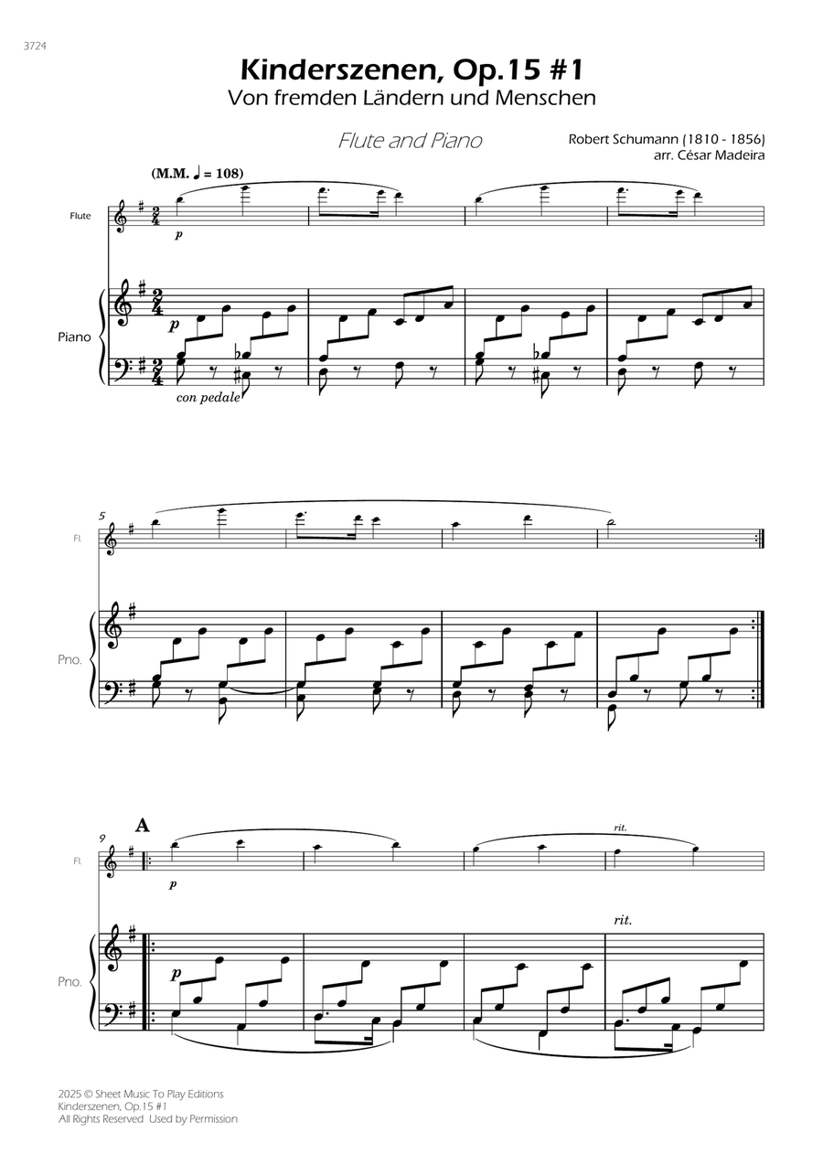 Kinderszenen, Op.15 No.1 - Flute and Piano (Full Score and Parts) Flute scores gallery preview page 1