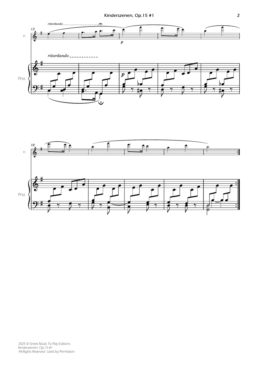 Kinderszenen, Op.15 No.1 - Flute and Piano (Full Score and Parts) Flute scores gallery preview page 2