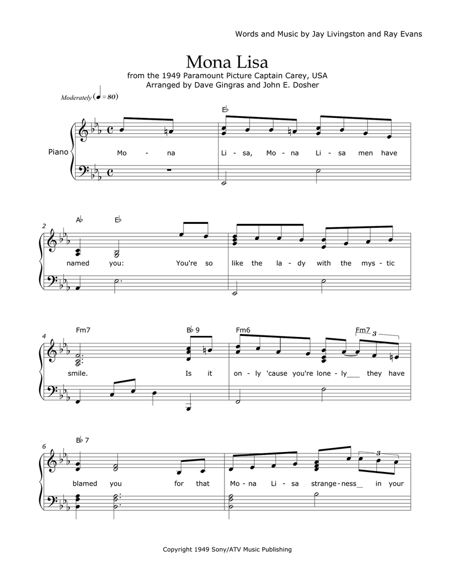 Mona Lisa Piano, Vocal scores gallery preview page 1