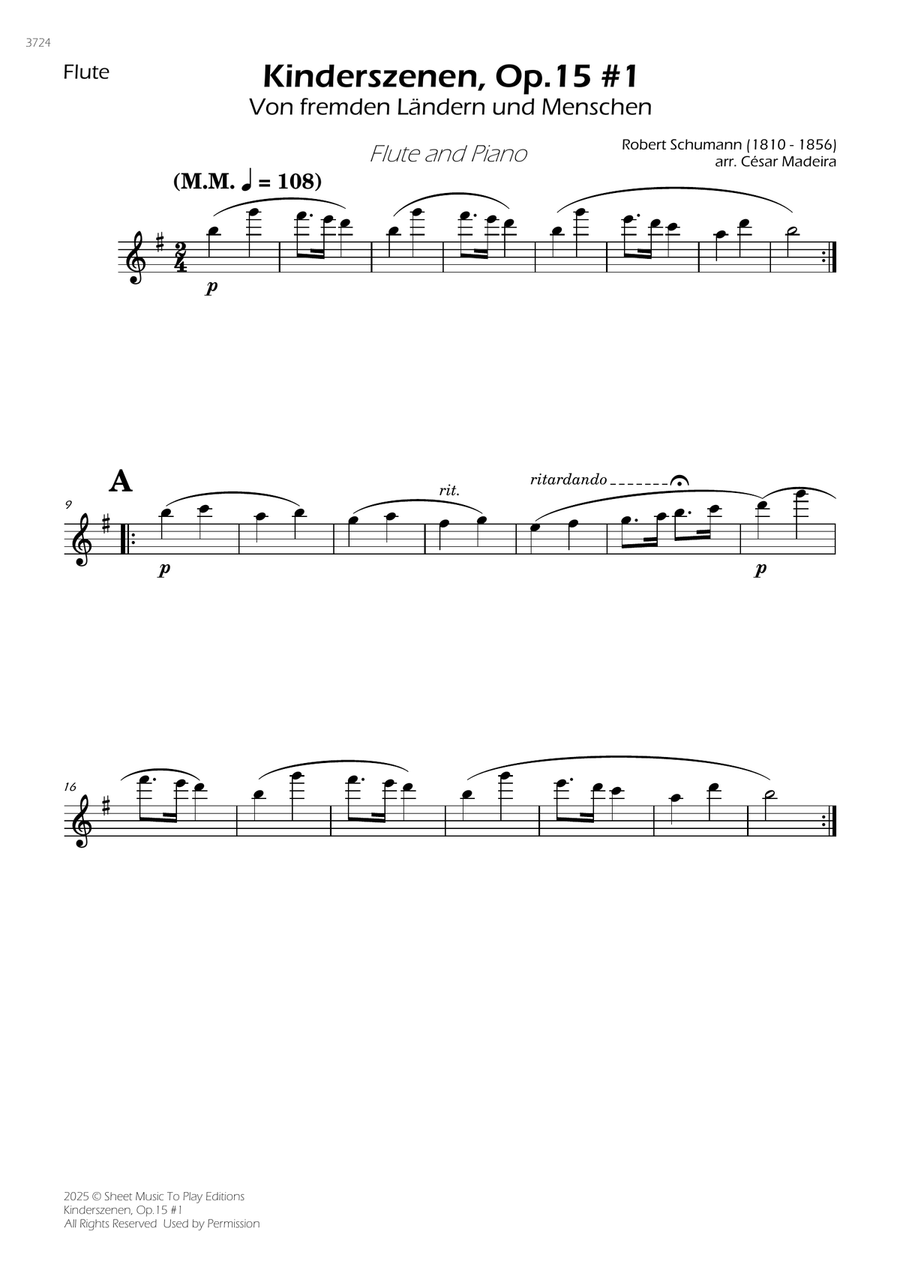Kinderszenen, Op.15 No.1 - Flute and Piano (Individual Parts) Flute scores gallery preview page 1