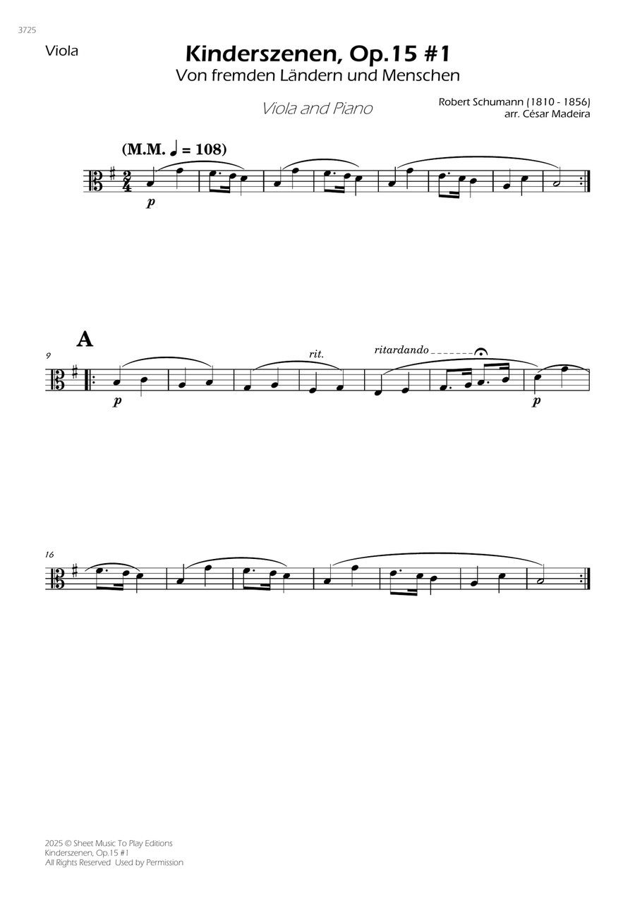 Kinderszenen, Op.15 No.1 - Viola and Piano (Individual Parts) Piano scores gallery preview page 1