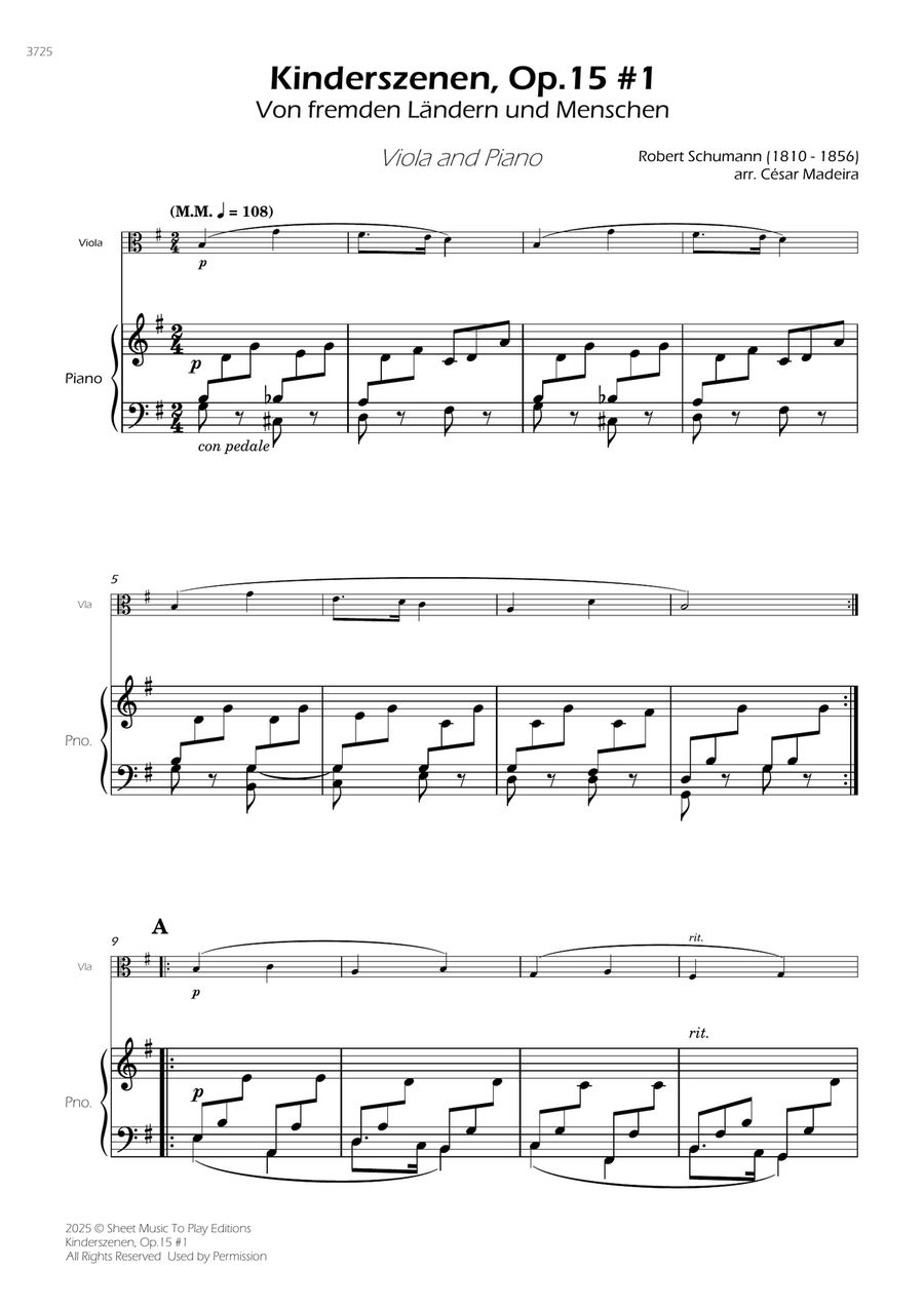 Kinderszenen, Op.15 No.1 - Viola and Piano (Full Score) Piano scores gallery preview page 1