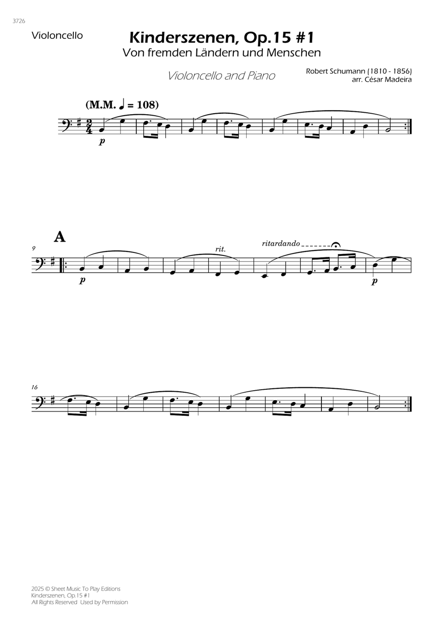Kinderszenen, Op.15 No.1 - Cello and Piano (Individual Parts) Piano scores gallery preview page 1