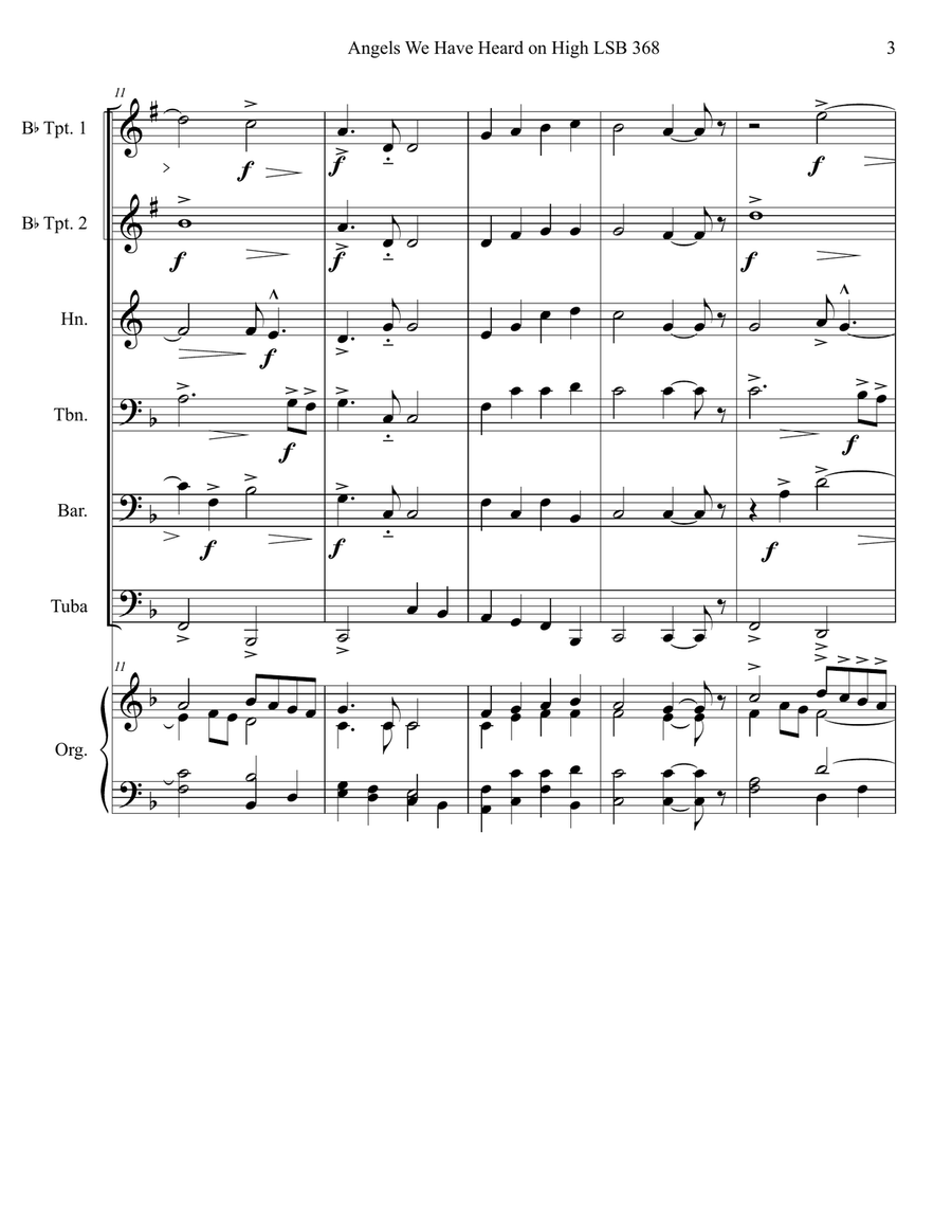Angels We Have Heard On High (LSB 368) Brass Ensemble scores gallery preview page 4
