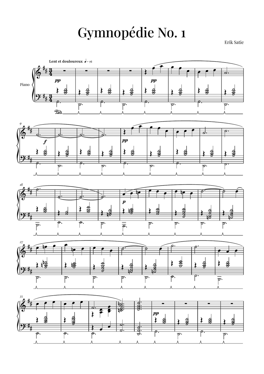 Gymnopédie No. 1 | BEAUTIFUL Piano Masterpiece Piano Solo scores gallery preview page 1
