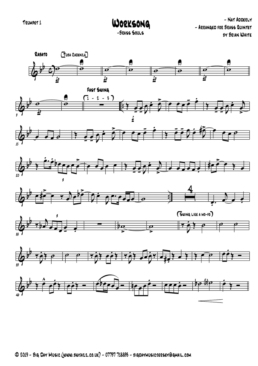 Work Song by Nat Adderley for Brass Quintet Brass Quintet scores gallery preview page 1