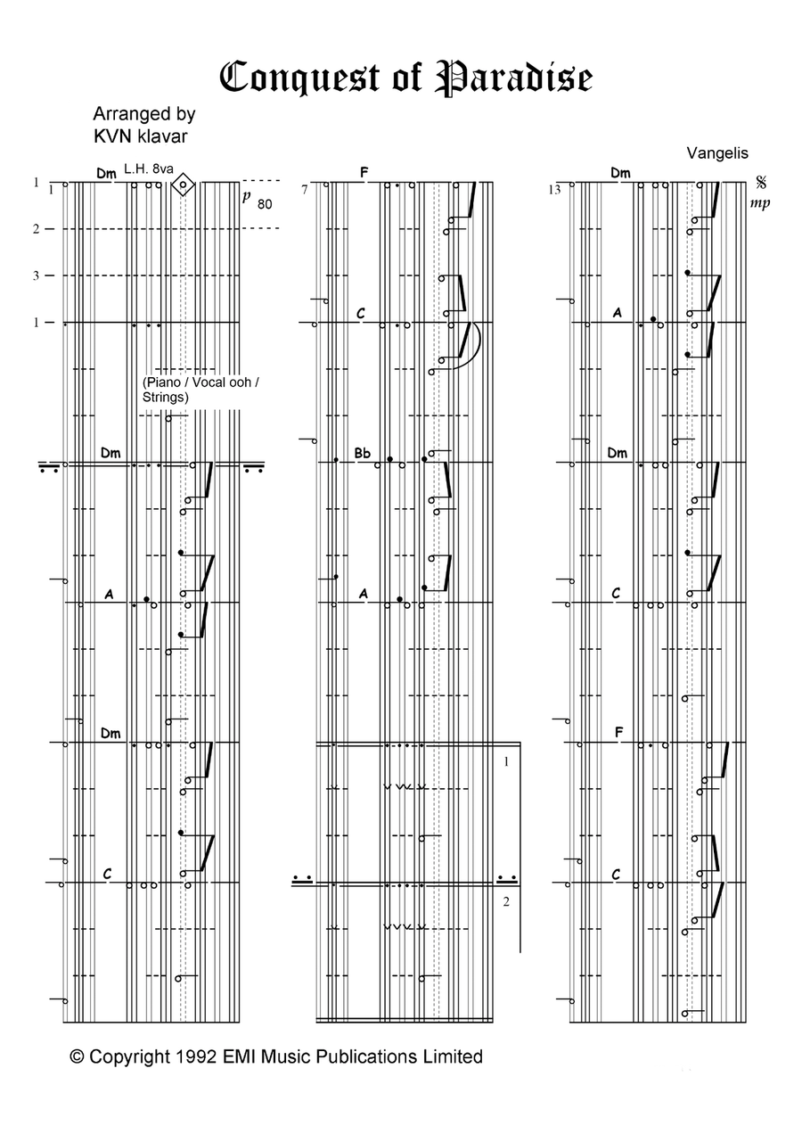 Conquest Of Paradise Conquest Of Paradise Piano scores gallery preview page 1