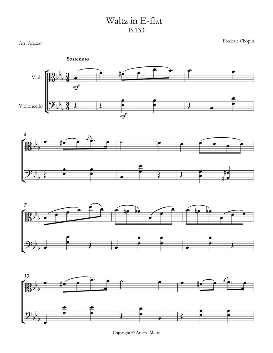 chopin b 133 waltz in e-flat major Viola and Cello sheet music String Duet scores gallery preview page 1