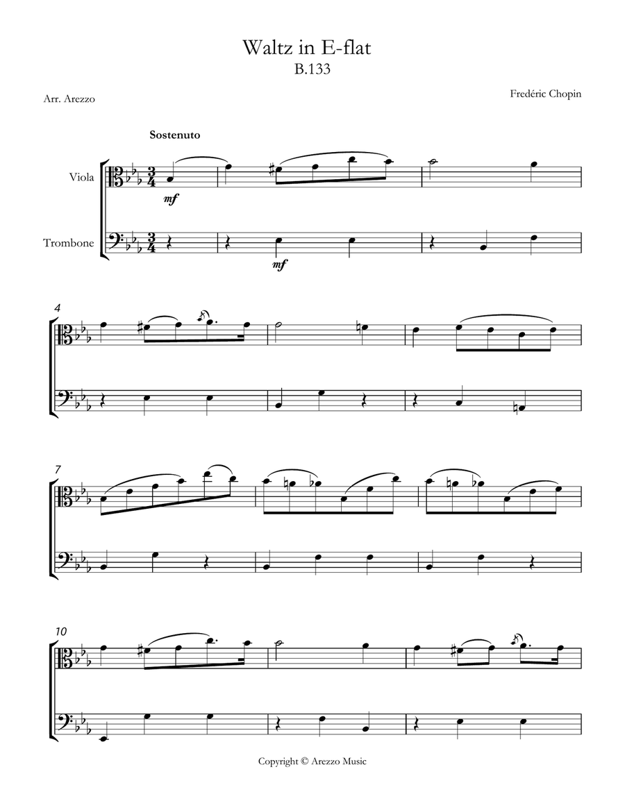 chopin b 133 waltz in e-flat major Viola and Trombone sheet music Chamber Music scores gallery preview page 1