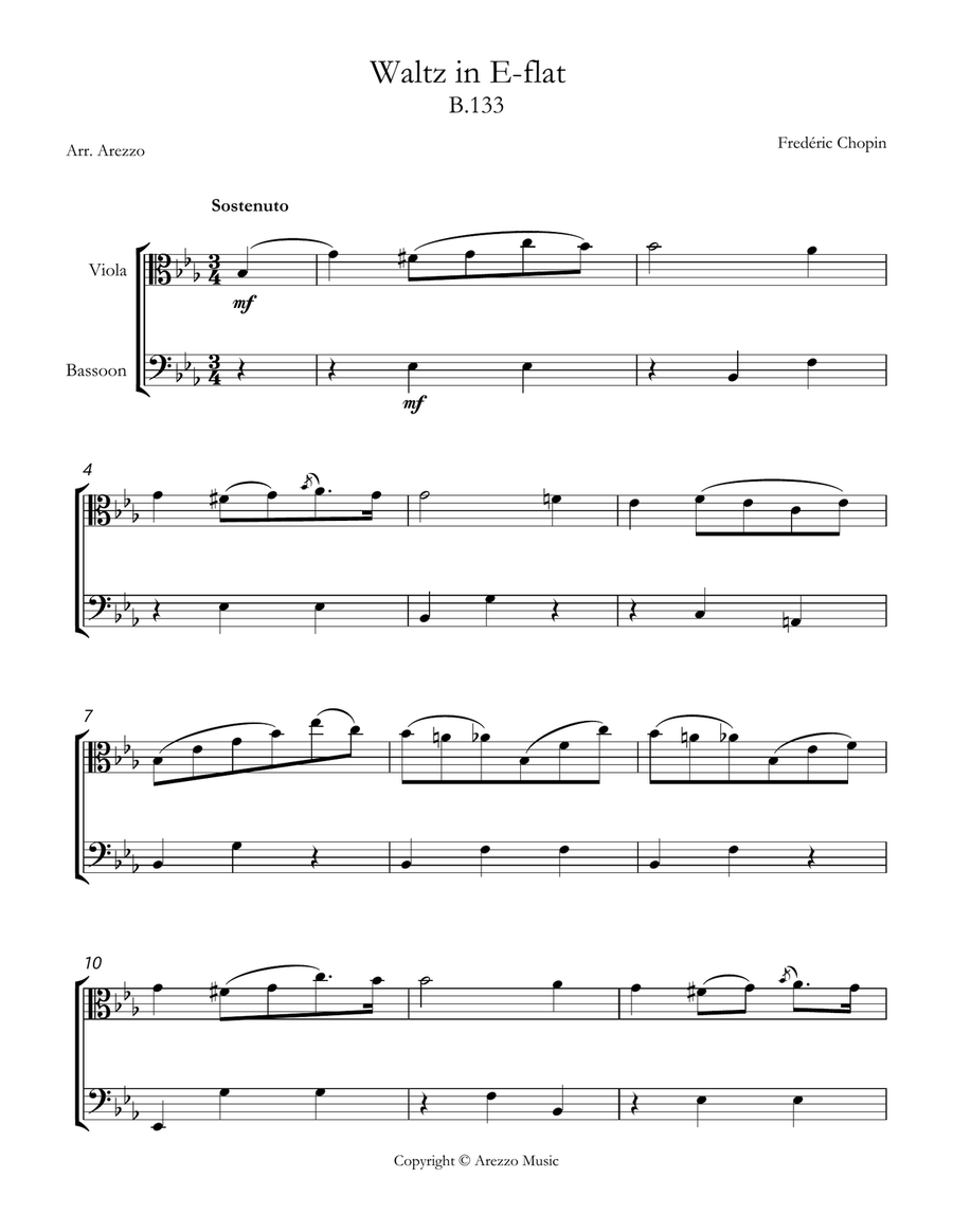 chopin b 133 waltz in e-flat major Viola and Bassoon sheet music Chamber Music scores gallery preview page 1