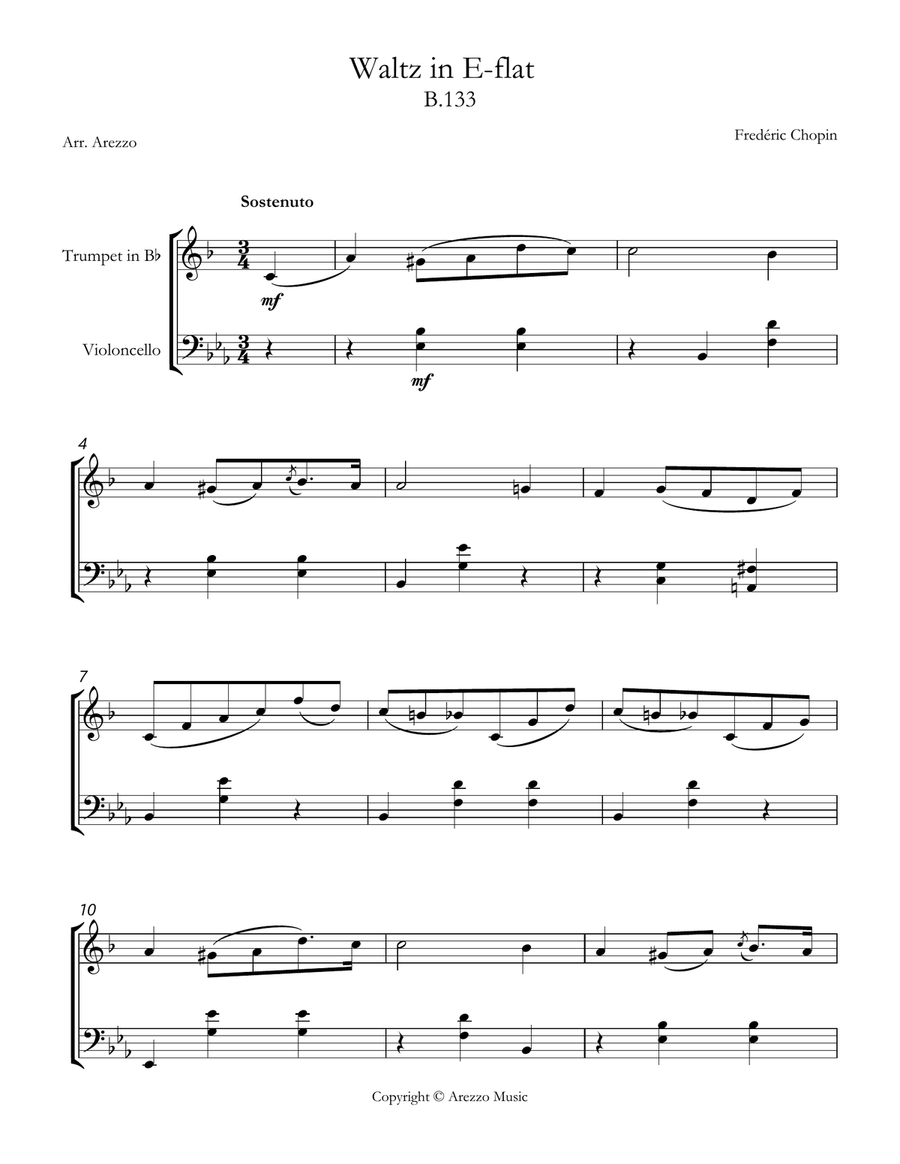 Chopin b 133 waltz in e-flat major Trumpet and Cello sheet music Chamber Music scores gallery preview page 1