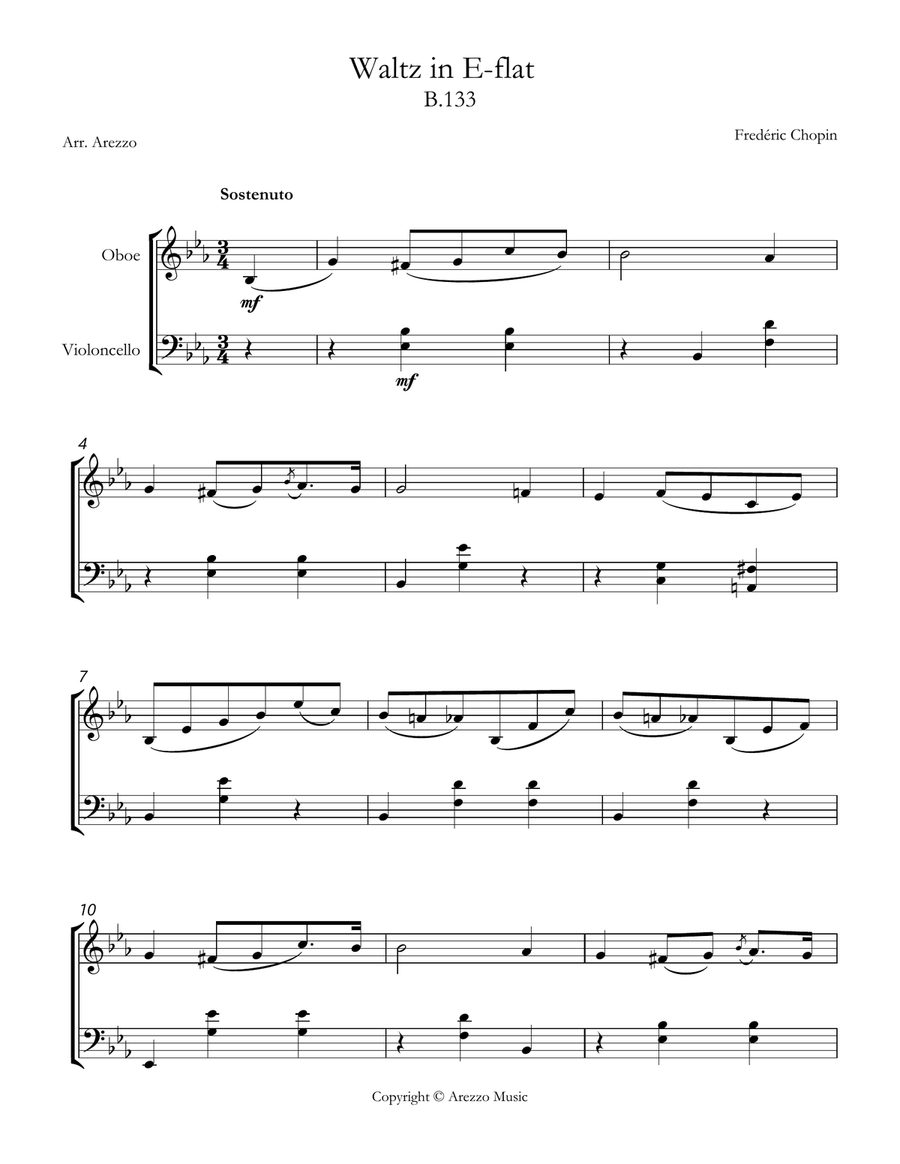 Chopin b 133 waltz in e-flat major Oboe and Cello sheet music Chamber Music scores gallery preview page 1