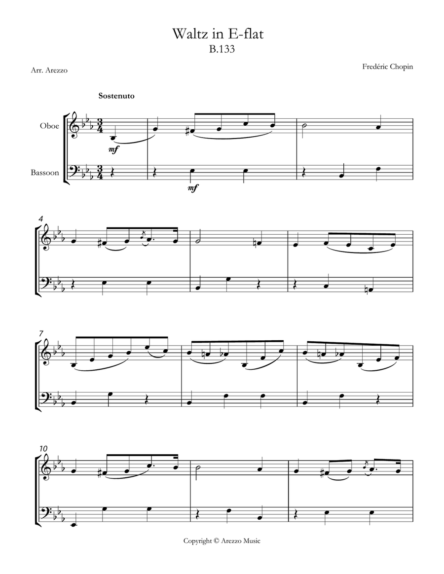 Chopin b 133 waltz in e-flat major Oboe and Bassoon sheet music Woodwind Duet scores gallery preview page 1