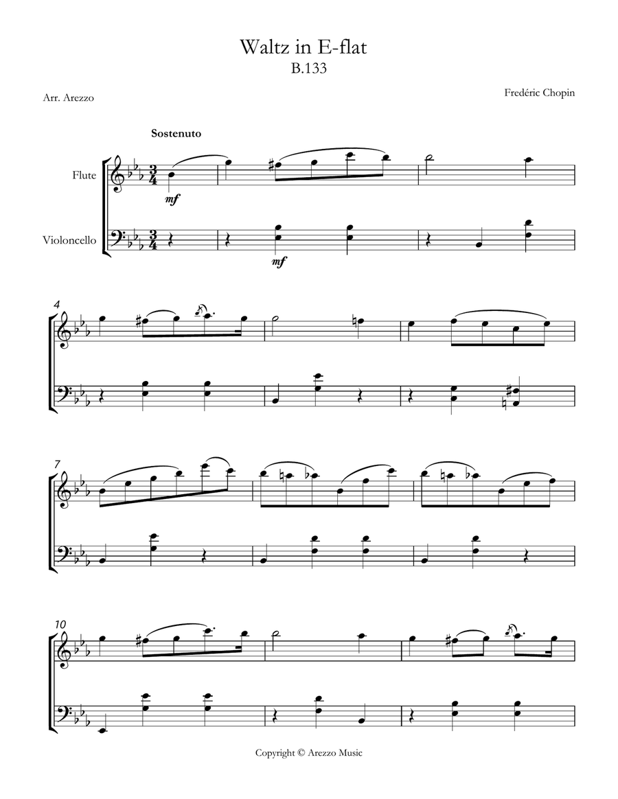 Chopin b 133 waltz in e-flat major Flute and Cello sheet music Chamber Music scores gallery preview page 1
