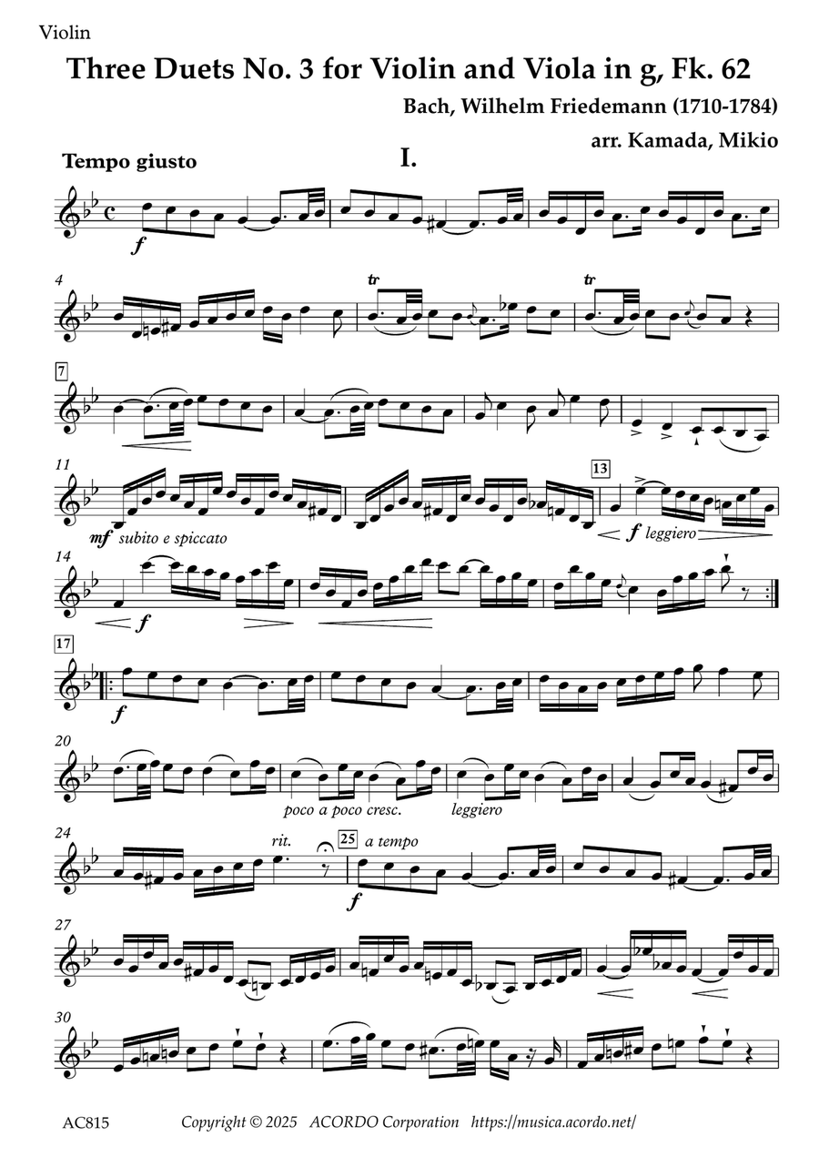 Three Duets No. 3 for Violin and Viola in g, Fk. 62 String Duet scores gallery preview page 5