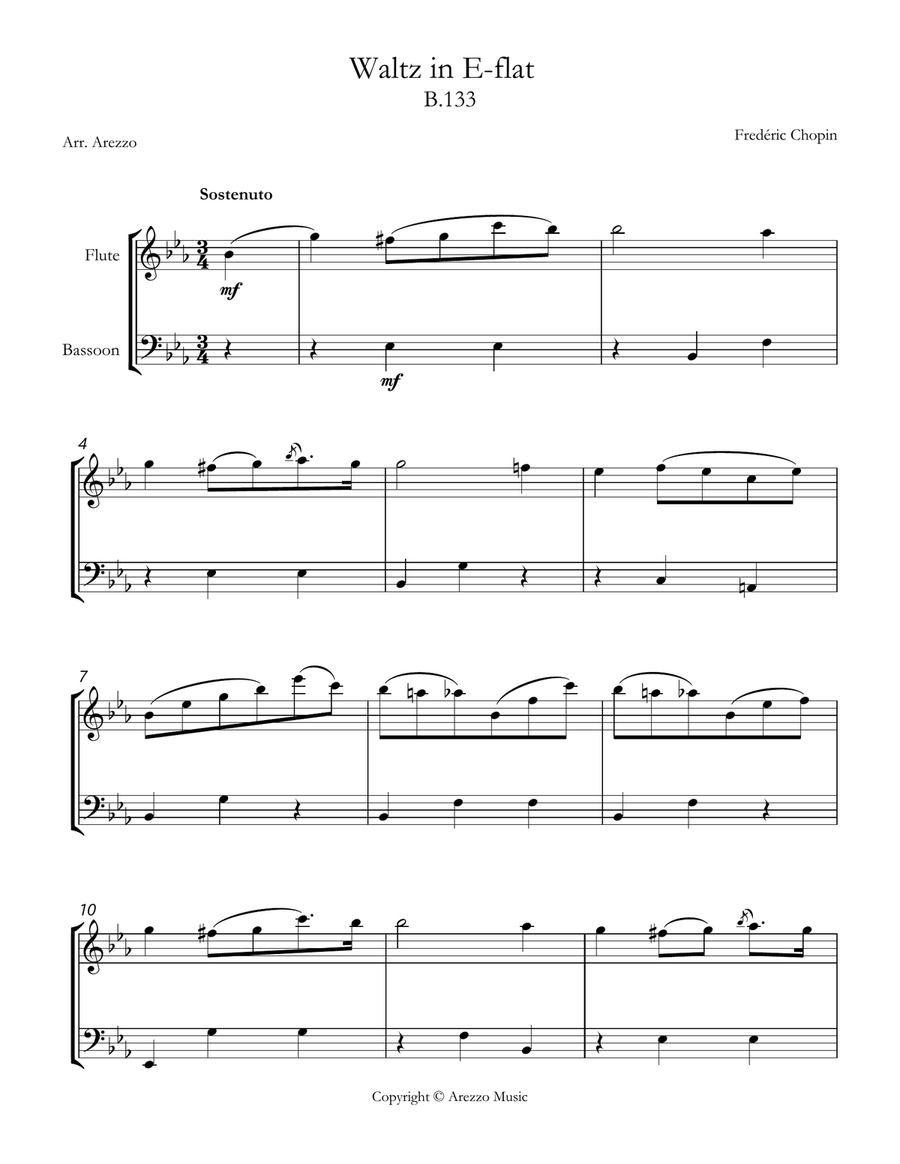 Chopin b 133 waltz in e-flat major Flute and bassoon sheet music Woodwind Duet scores gallery preview page 1