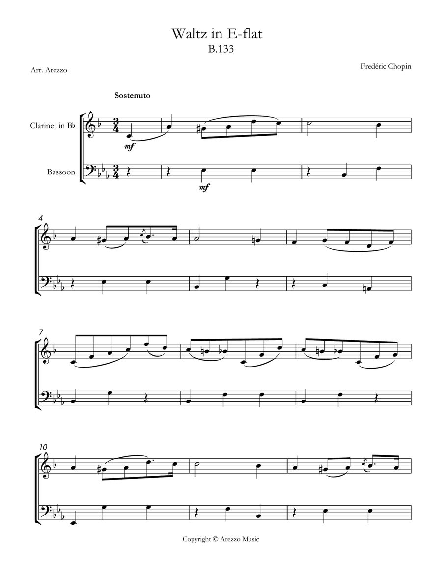 Chopin b 133 waltz in e-flat major Clarinet and Bassoon sheet music Woodwind Duet scores gallery preview page 1