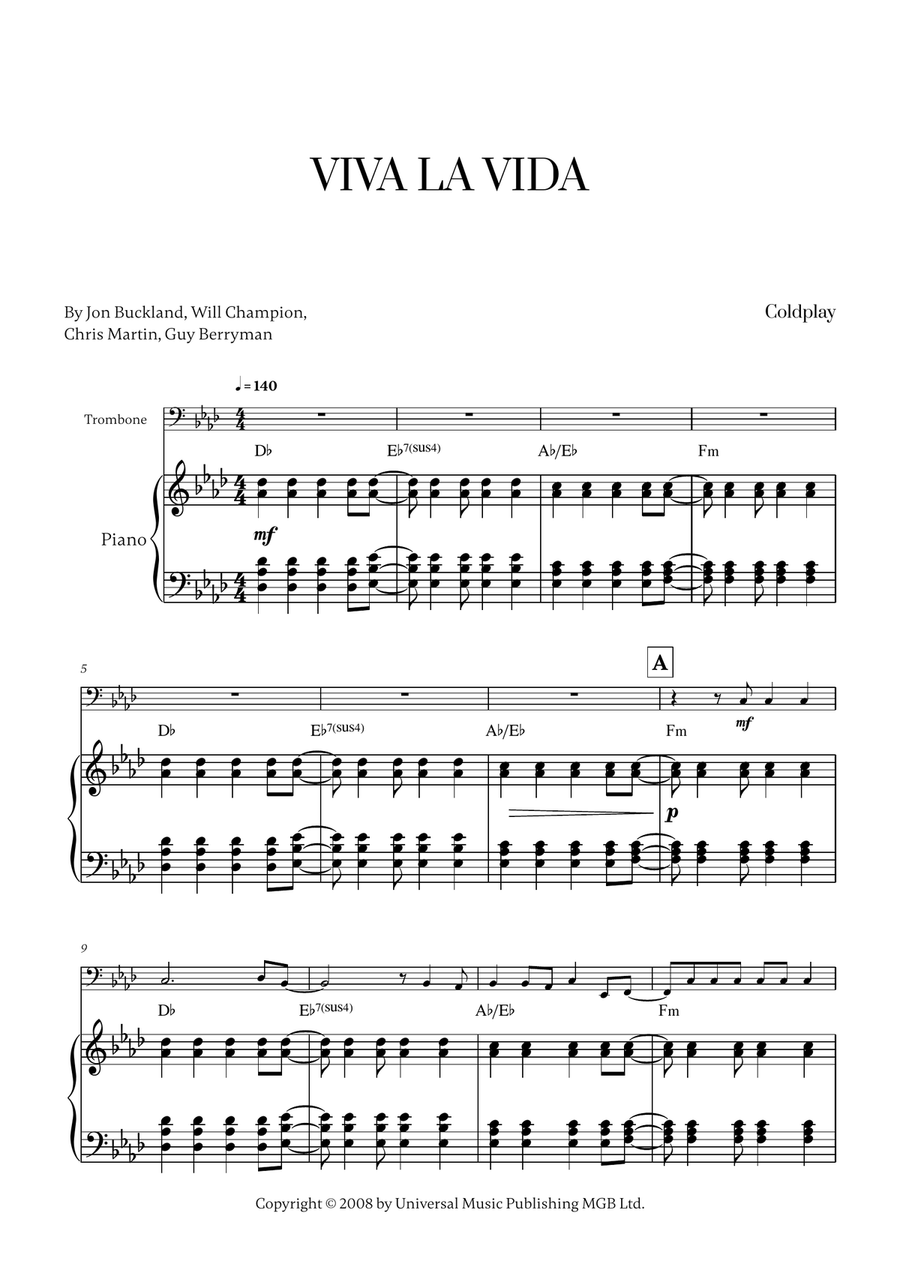 Viva La Vida Viva La Vida Piano scores gallery preview page 1