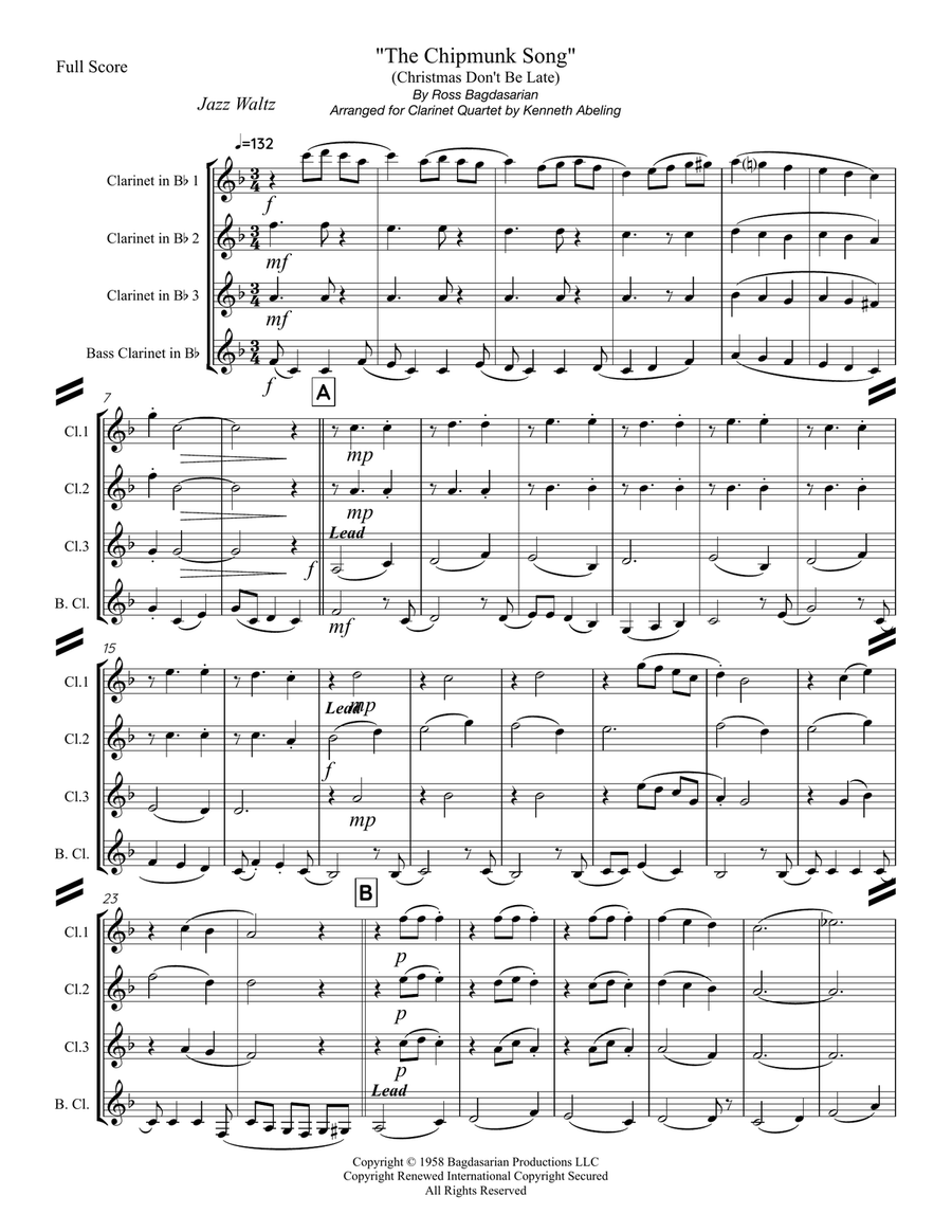 The Chipmunk Song Clarinet Quartet scores gallery preview page 2