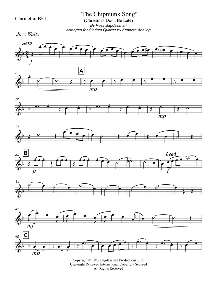 The Chipmunk Song Clarinet Quartet scores gallery preview page 6