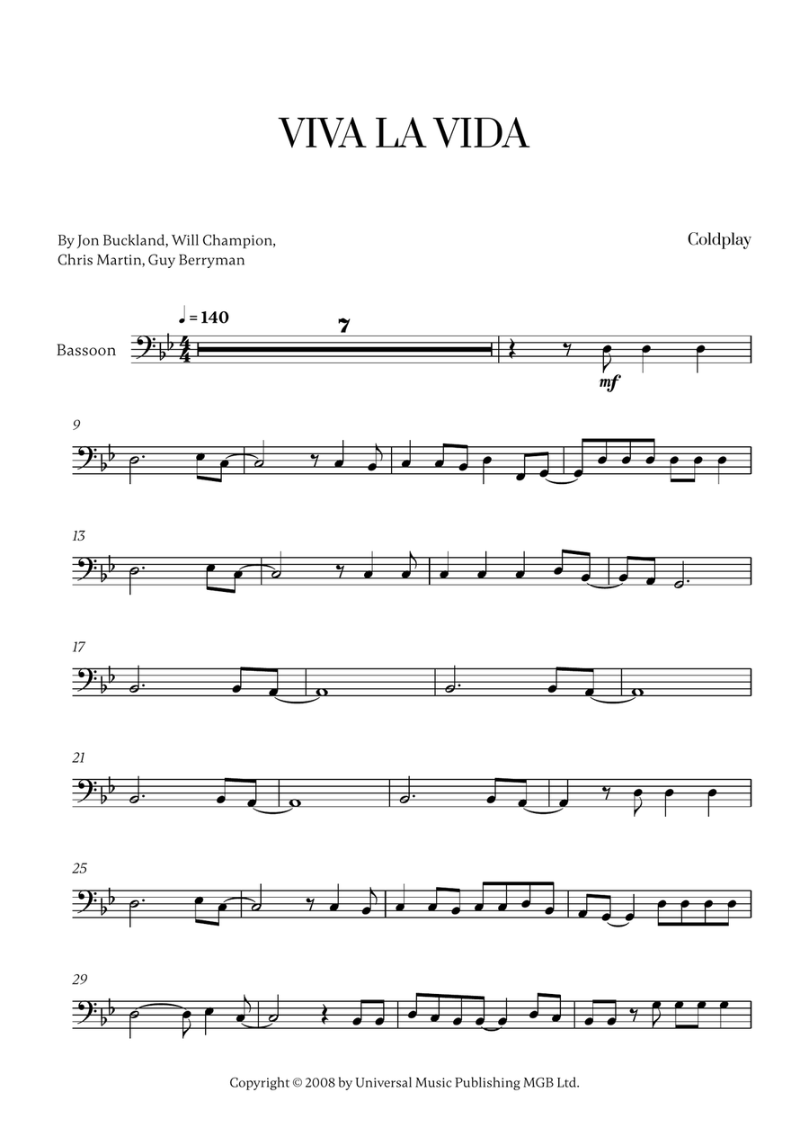 Viva La Vida Viva La Vida Bassoon Solo scores gallery preview page 1