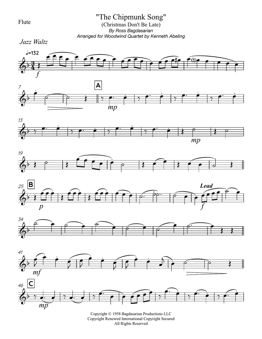 The Chipmunk Song Woodwind Quartet scores gallery preview page 6