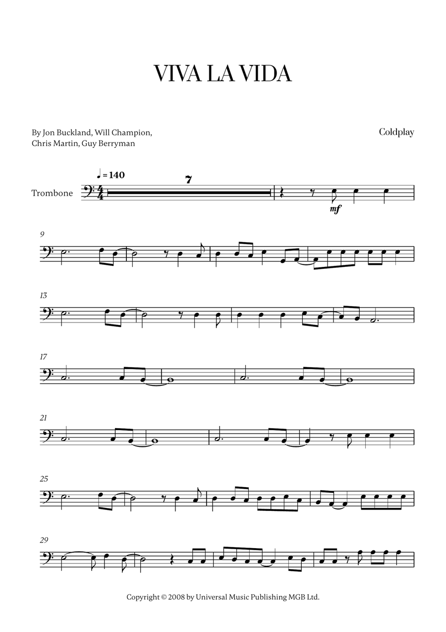 Viva La Vida Viva La Vida Trombone Solo scores gallery preview page 1